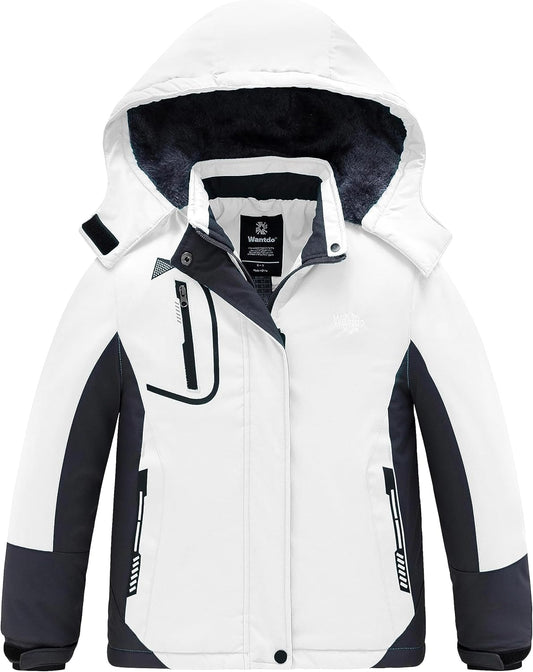 Girls' Waterproof Winter Coat Fleece Ski Jacket Hooded Snow Coat Warm Raincoat Outerwear