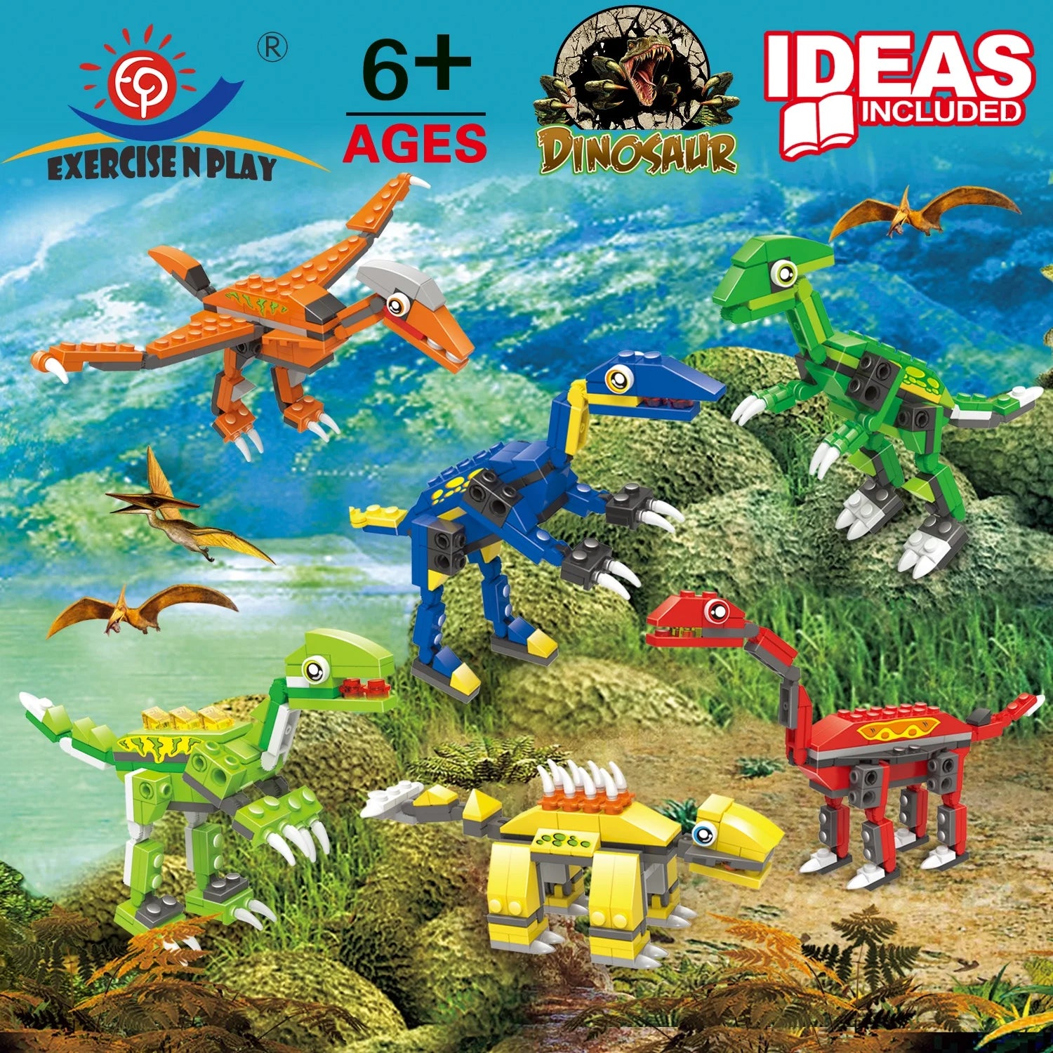 EXERCISE N PLAY Dinosaurs Building Blocks Creative DIY Toy for Ages 6-12 (539 Pieces)
