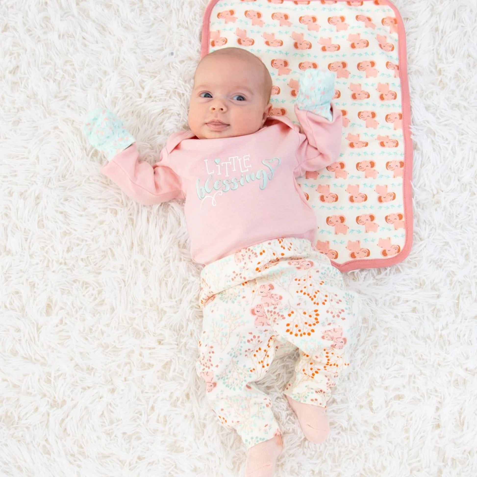 Newborn Layette Gift Set, Pink Floral Elephant, 30 Essential Pieces, 0-3 Months