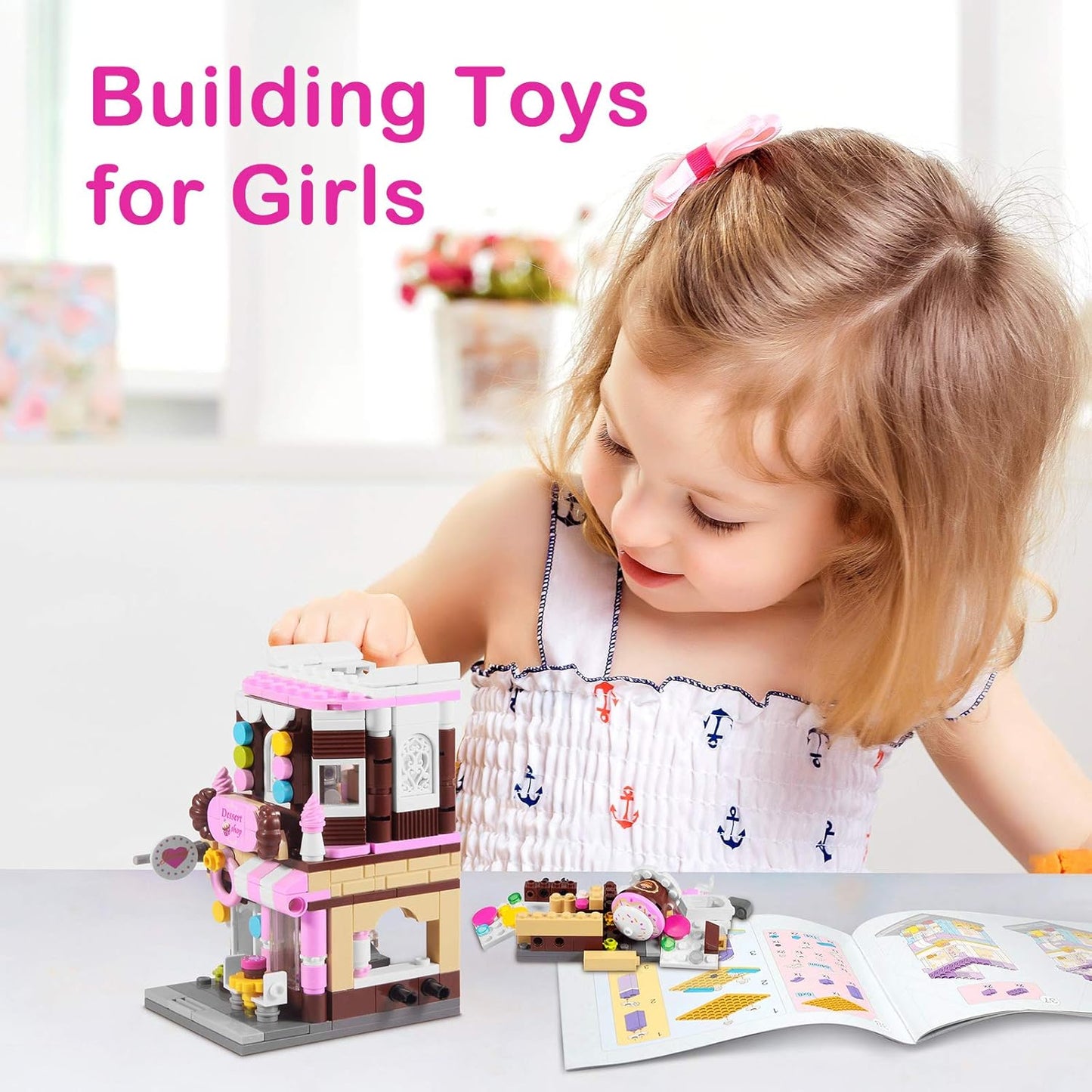 Building Blocks Toys for 8-12 Years Old Girls, 344Pcs Dream Dessert House Building Street-View Kits, Construction Educational STEM Toys for Kids, Girls Gifts for Age 7-12 Years Old