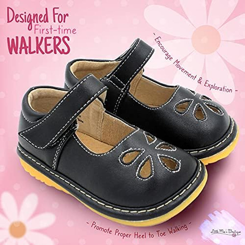 Mary Jane Squeaky Shoes for Toddler Girls, Ideal Walking Shoes with Removable Squeaker and Adjustable Strap - Soft Sole Shoes for Little Girls