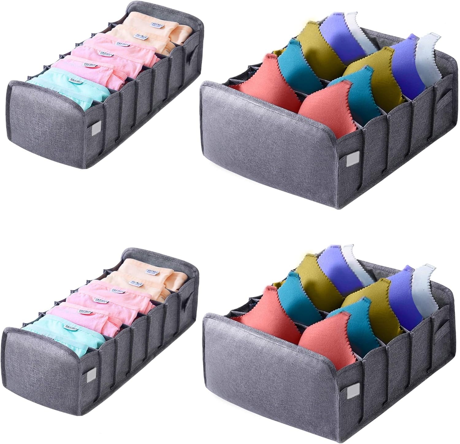 4 Pack Underwear and Bra Organizers, Foldable Closet Drawer Organizer, Grey