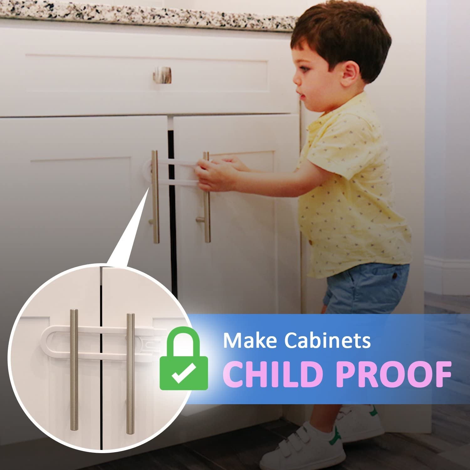 Child Safety Sliding Cabinet Locks (12 Pack) - Baby Proof Knobs, Handles, Doors - U Shape Sliding Safety Latch Lock - Jool Baby
