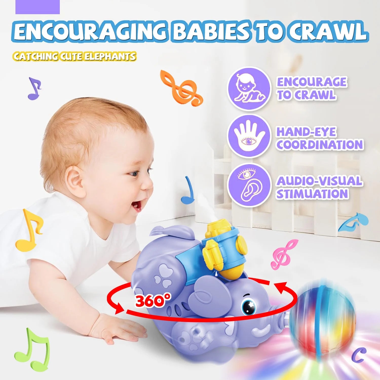 Baby Toys 6 to 12 Months, Toy for 1 Years Old Boys Girls, Crawling Elephant Baby Toys for 12 to 24, Learning Educational Toys for 1 2 3 Year Old Boys Girls