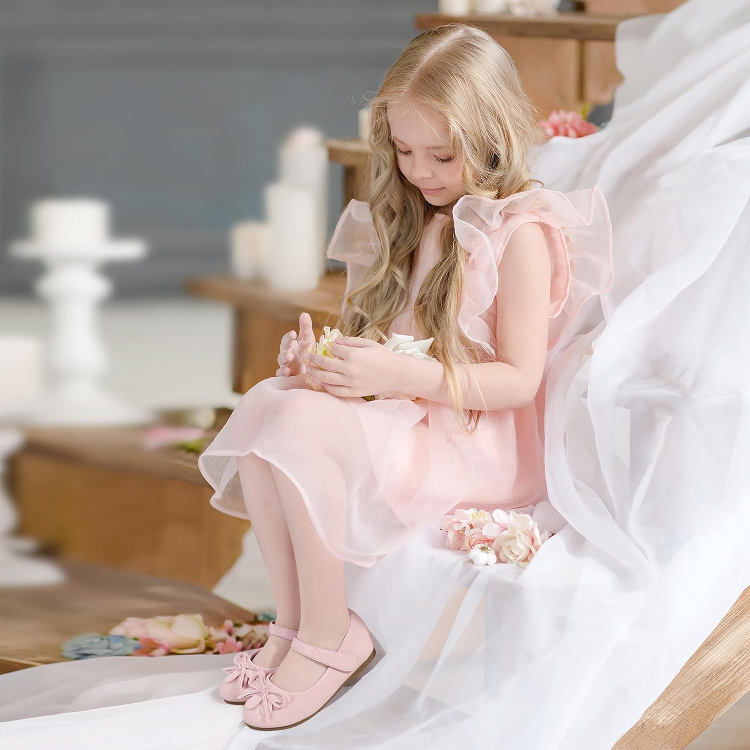 Girls Dress Shoes Toddler Little Kid Flats Mary Jane School Bowknot Flower Girl Party Ballerina Flat Shoes