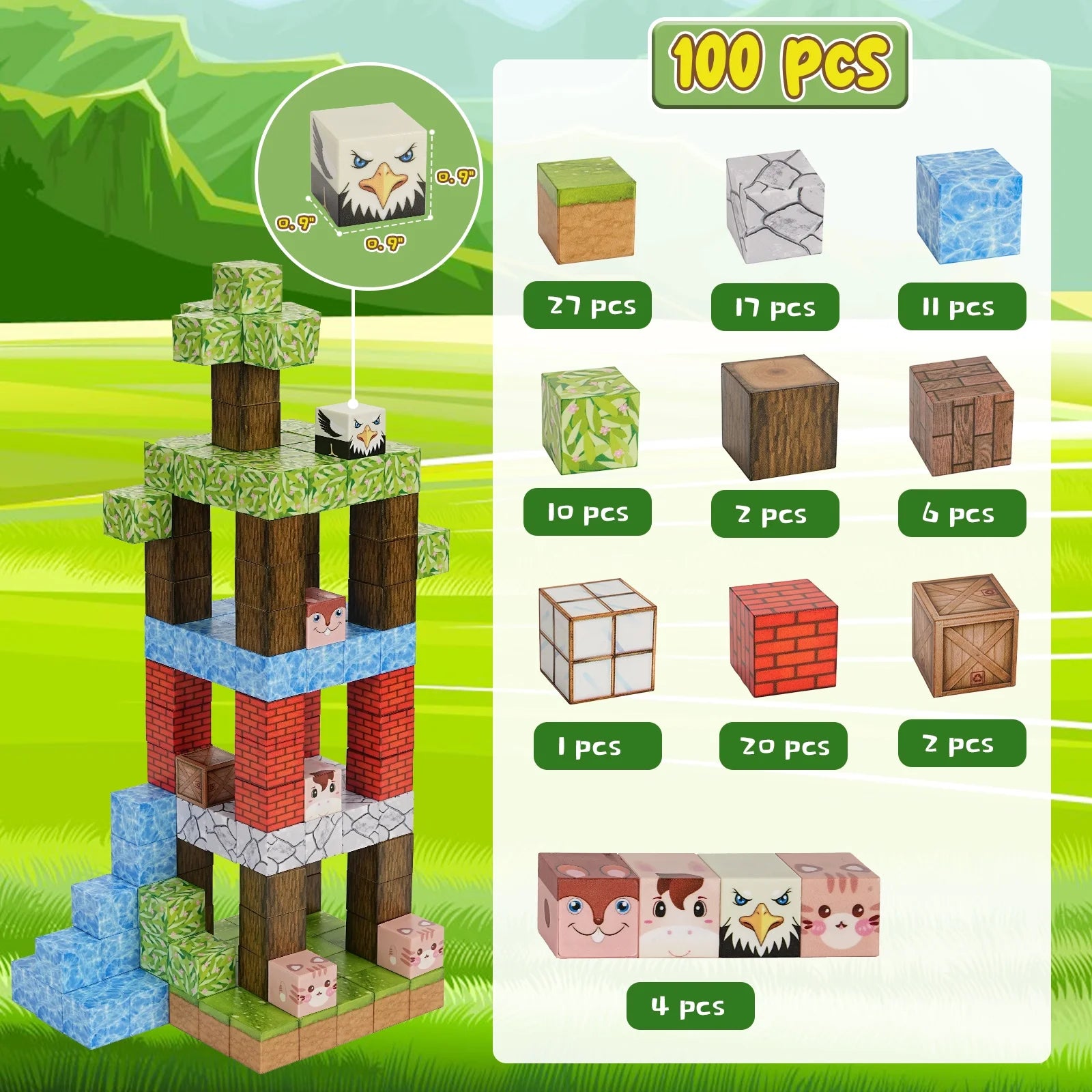 100PCS Magnetic Blocks-Build Magnet World Set for Boys & Girls Age 3-5 6-8, Sensory Toys for Toddlers Birthday Gifts for 3+ Years Old Girls Boys
