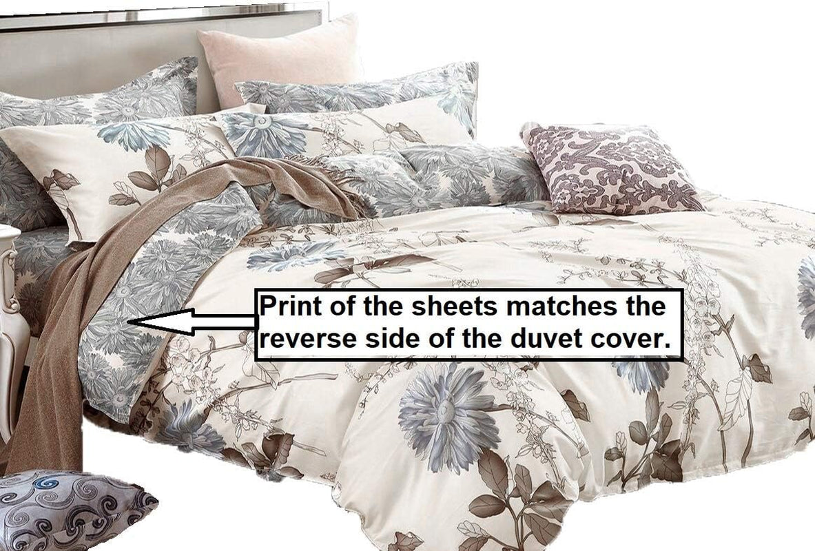 Daisy Silhouette 100% Cotton Sheet Set : Fitted Sheet, Flat Sheet and Two Matching Pillowcases (Queen)