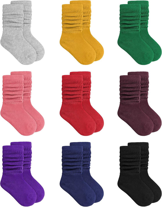 Little Girl Slouch Socks Knee High Cotton Socks 9 Pairs Girls Long Crew Socks