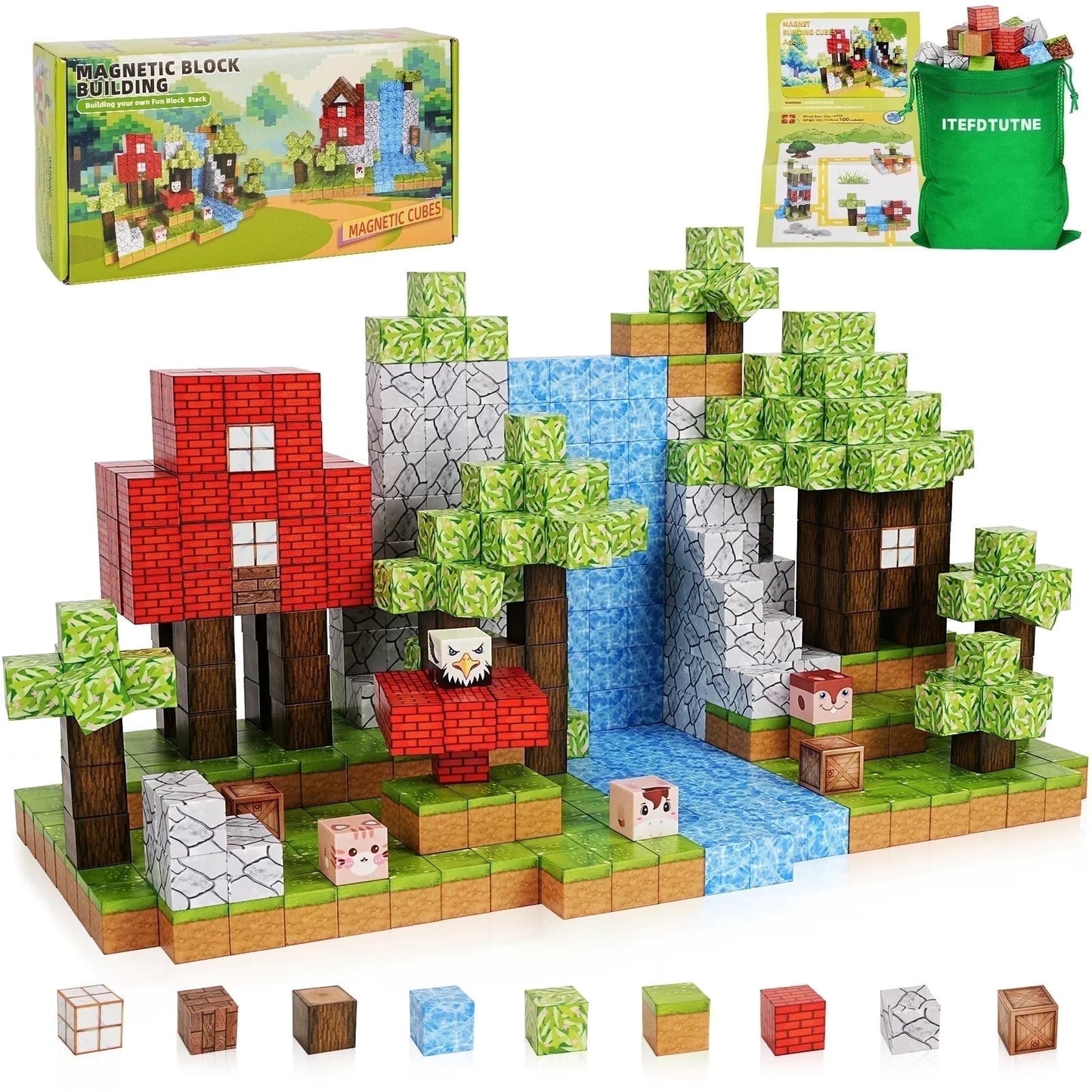100PCS Magnetic Blocks-Build Magnet World Set for Boys & Girls Age 3-5 6-8, Sensory Toys for Toddlers Birthday Gifts for 3+ Years Old Girls Boys