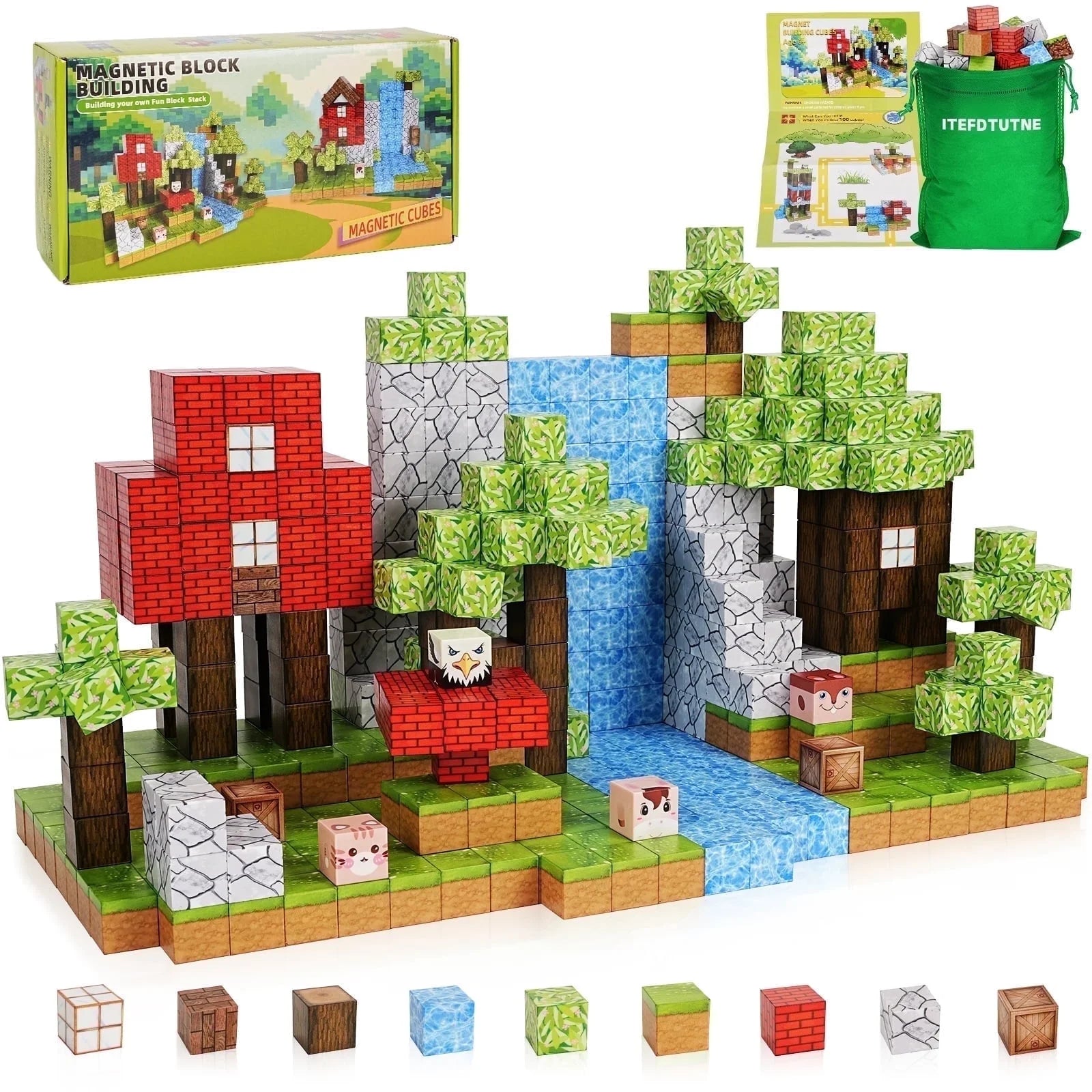 100PCS Magnetic Blocks-Build Magnet World Set for Boys & Girls Age 3-5 6-8, Sensory Toys for Toddlers Birthday Gifts for 3+ Years Old Girls Boys