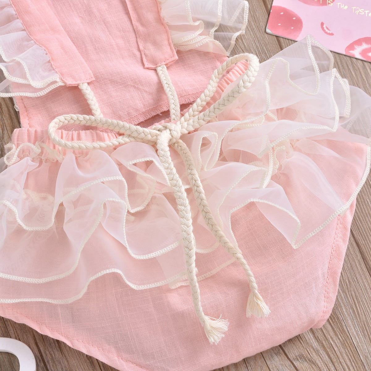 Baby Girls Lace Bodysuit Boho Clothes 1St Birthday Cake Smash Outfit Newborn Photography Outfits Summer Sunsuit 3-6 Months Pink Floral Embroidery
