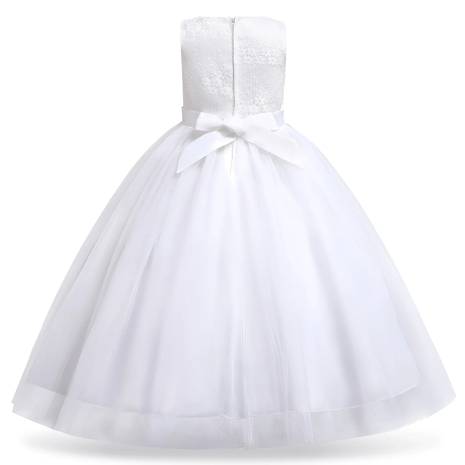 Kids Girls Flower Vintage Lace Princess Long Dress Tulle Pageant Formal Party Wedding Floor Dance Evening Gown 13-14 Years White