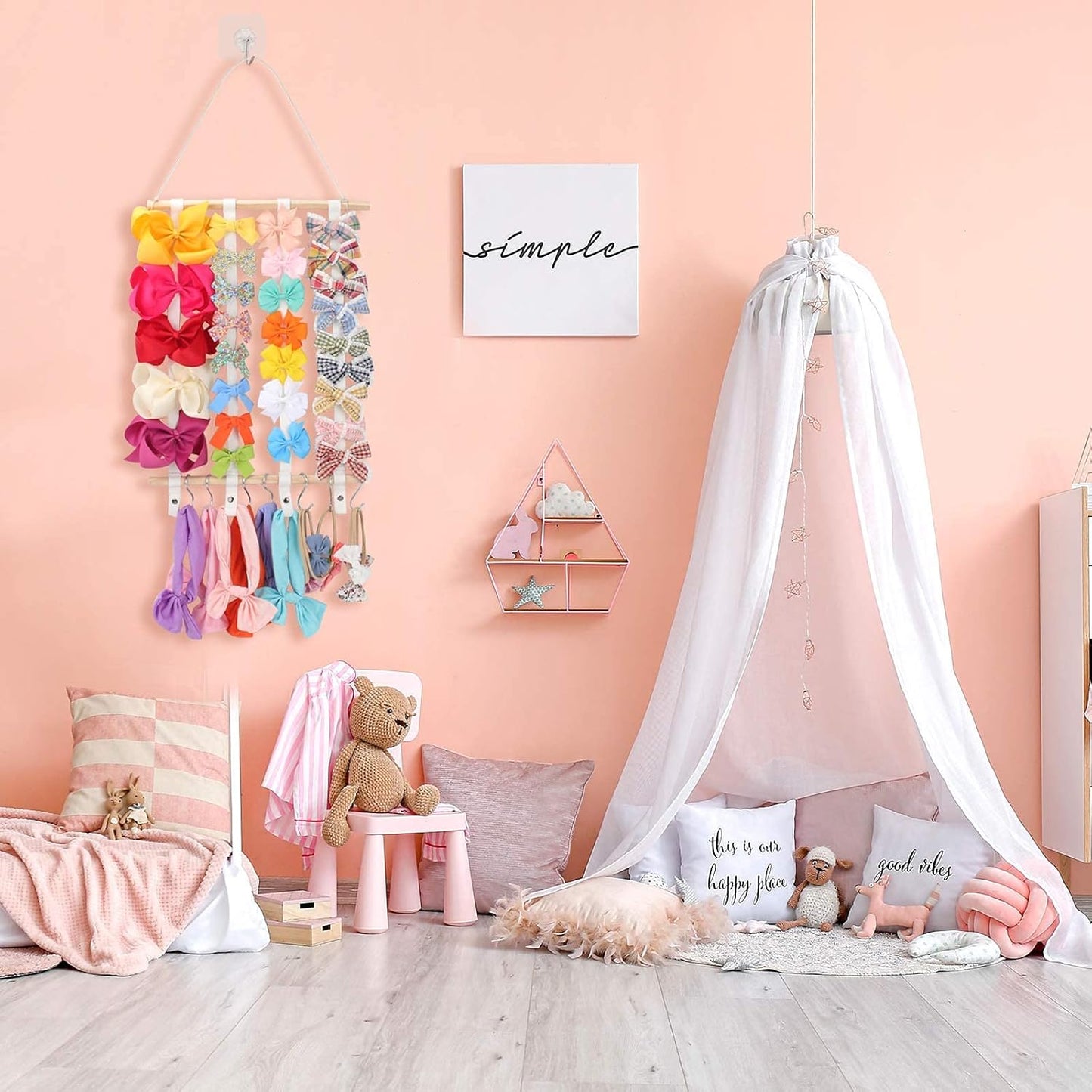 Hair Bow Holder Organizer for Girls，Hair Clips Headband Organizer Storage Wall Hanging Home Decor for Girls Room