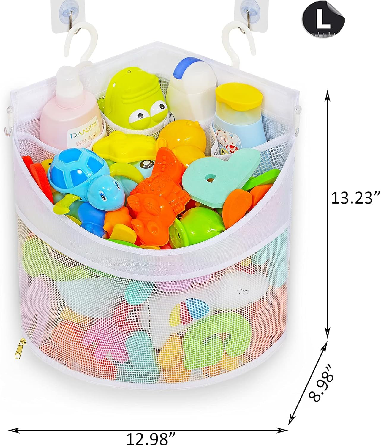 Baby Bath Toy Organizer, Quick Drying and Mould Proof, Corner Hang-Suspension Holder, Large Capacity Multi Use Shower Caddy (White)