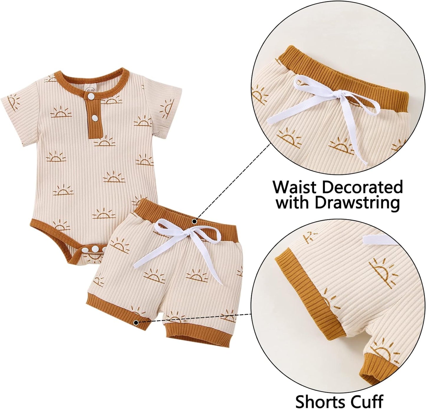 Unisex Babie Clothes Summer Girls Boys Short Sleeve Romper Drawstring Shorts 2-Piece 12-18 Months