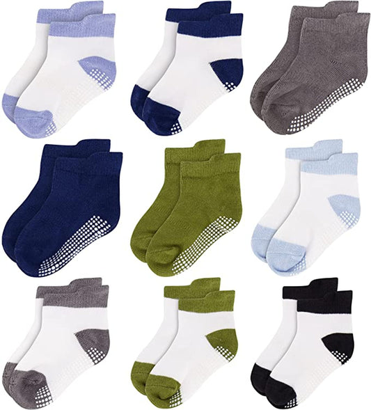 Unisex Non Slip Low-Cut Grip Socks for Infants and Toddlers (9 Pack)
