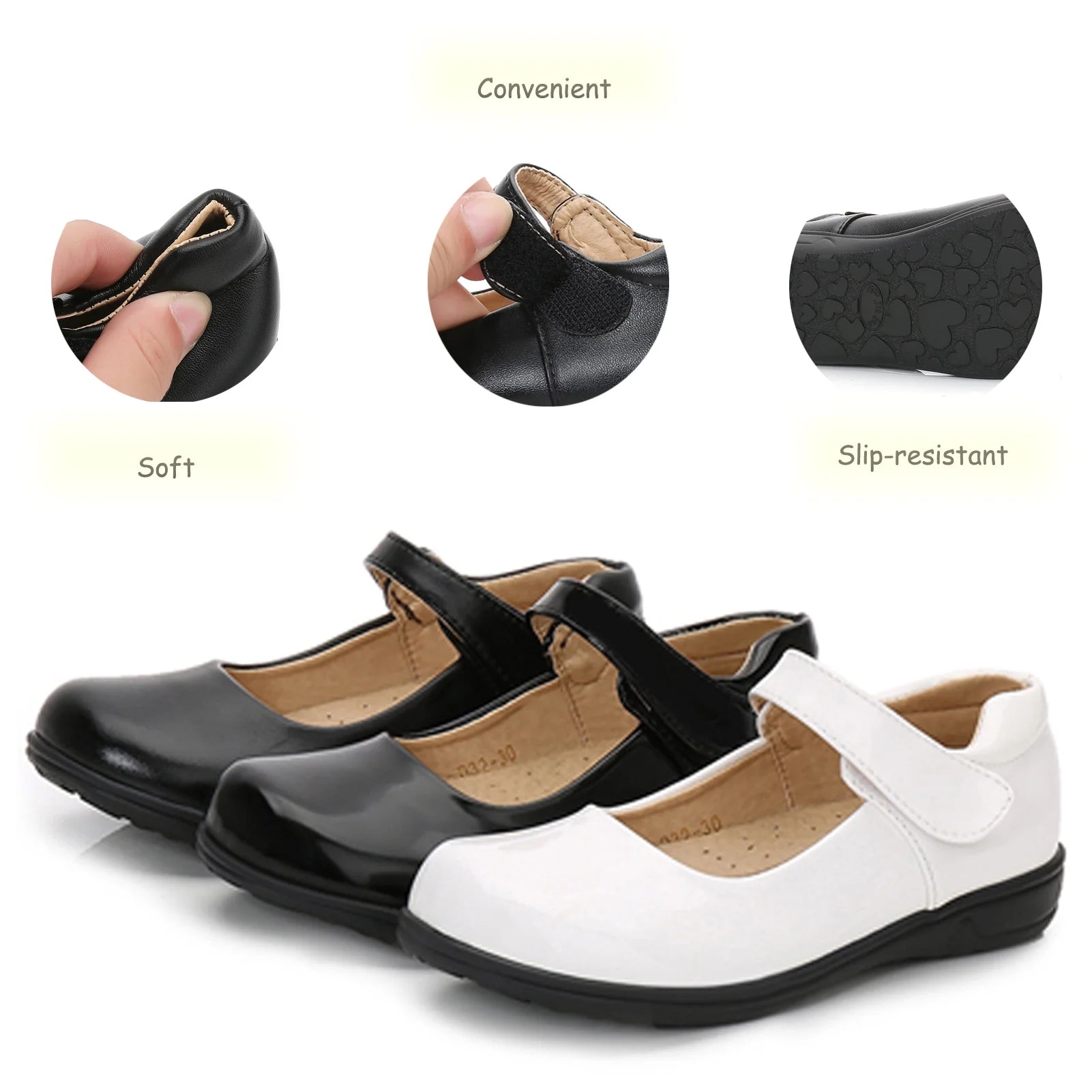 Girls Black School Uniform Dress Shoes Mary Jane Flats for Toddler Size 10