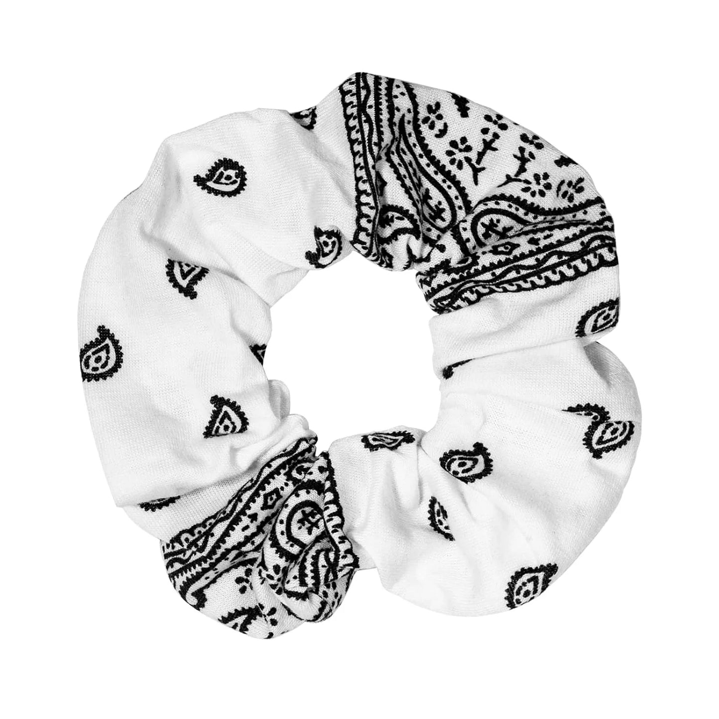 Women Cotton Bandana Print Hair Ties, Paisley, 5 Ct