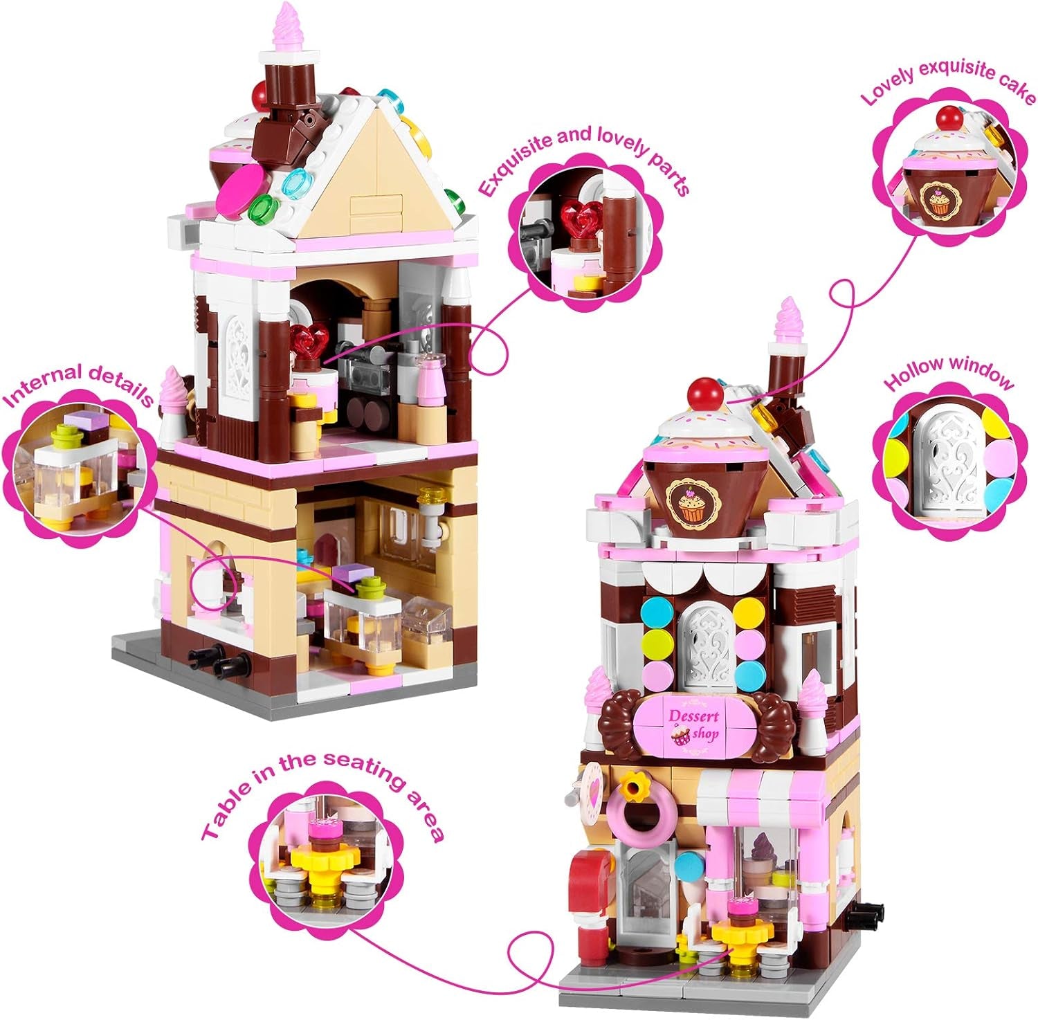 Building Blocks Toys for 8-12 Years Old Girls, 344Pcs Dream Dessert House Building Street-View Kits, Construction Educational STEM Toys for Kids, Girls Gifts for Age 7-12 Years Old