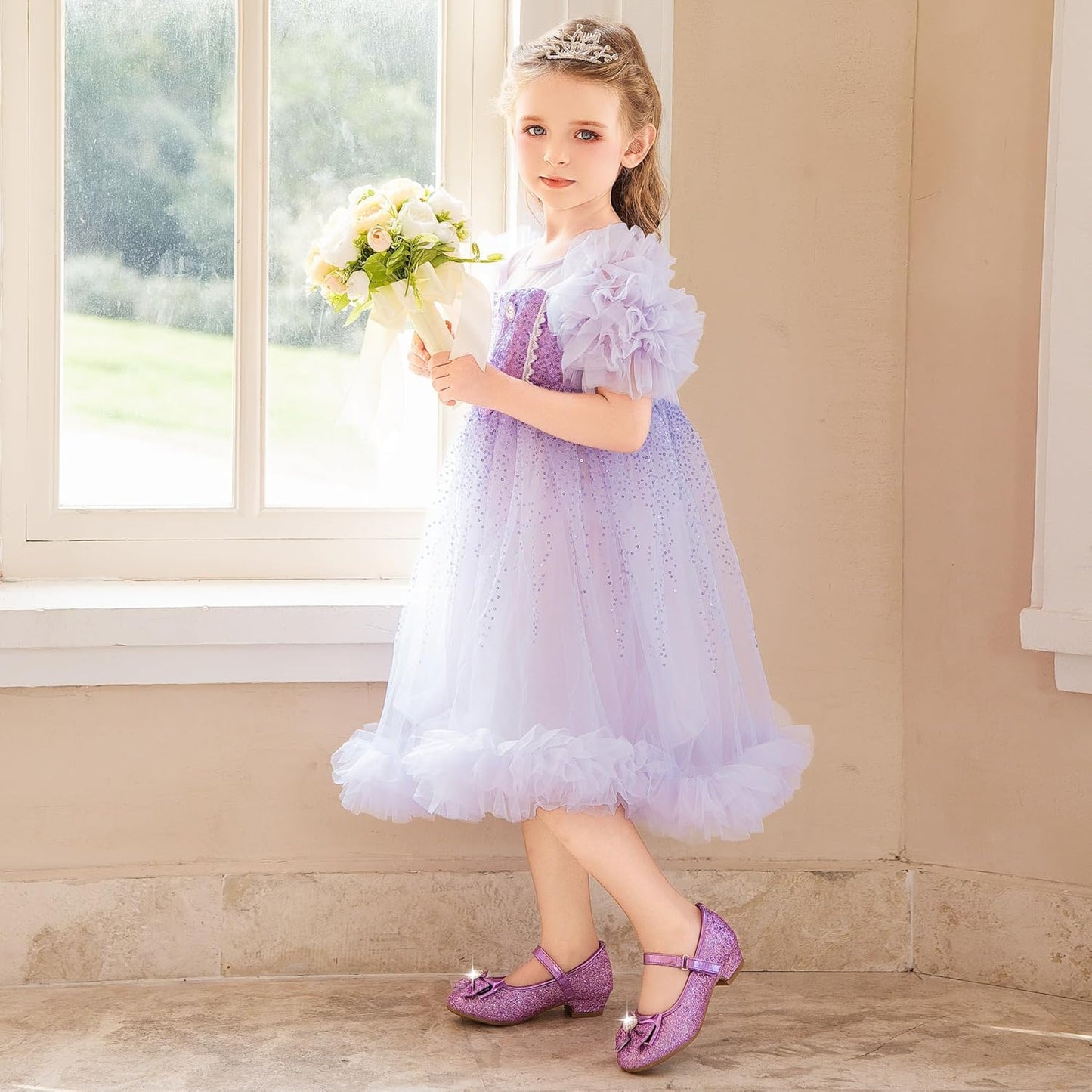 Girls Dress Shoes Mary Jane Wedding Flower Bridesmaids Heels Glitter Princess Shoes for Kids Toddler