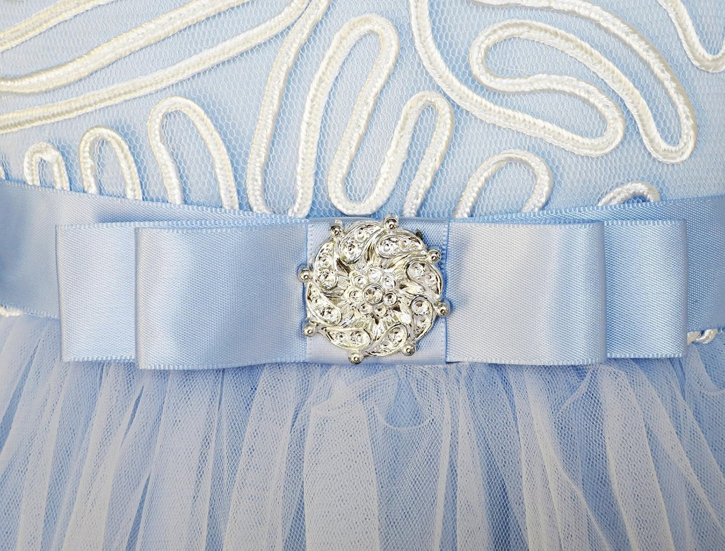 Flower Girls Dress Blue Belted Wedding Party Bridesmaid Size 4-12