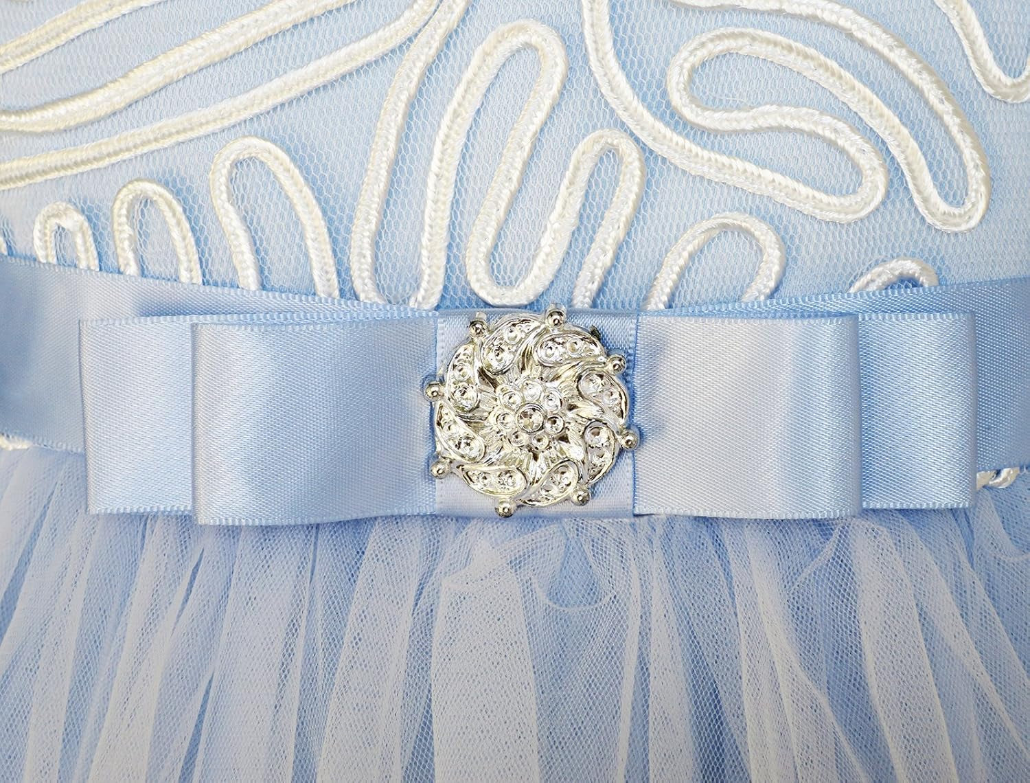 Flower Girls Dress Blue Belted Wedding Party Bridesmaid Size 4-12