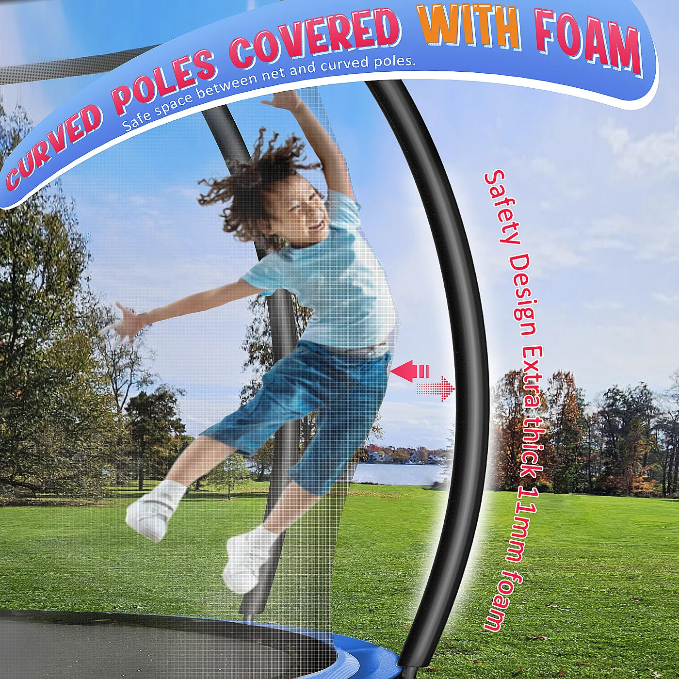 Pumpkin Trampoline with Basketball Hoop,Sprinkler,Light, 1000Lbs 10FT 12FT 14FT Trampoline for Adults and Kids, No Gap Design Backyard Trampoline with Enclosure Net, Ladder, Blue