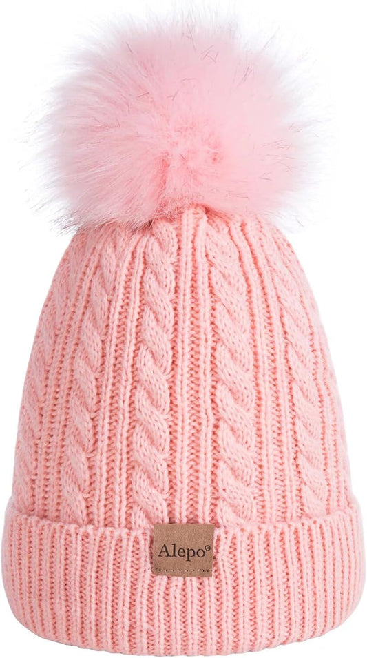 Kids Winter Beanie Hat, Children'S Warm Fleece Lined Knit Thick Ski Cap with Pom Pom for Boys Girls