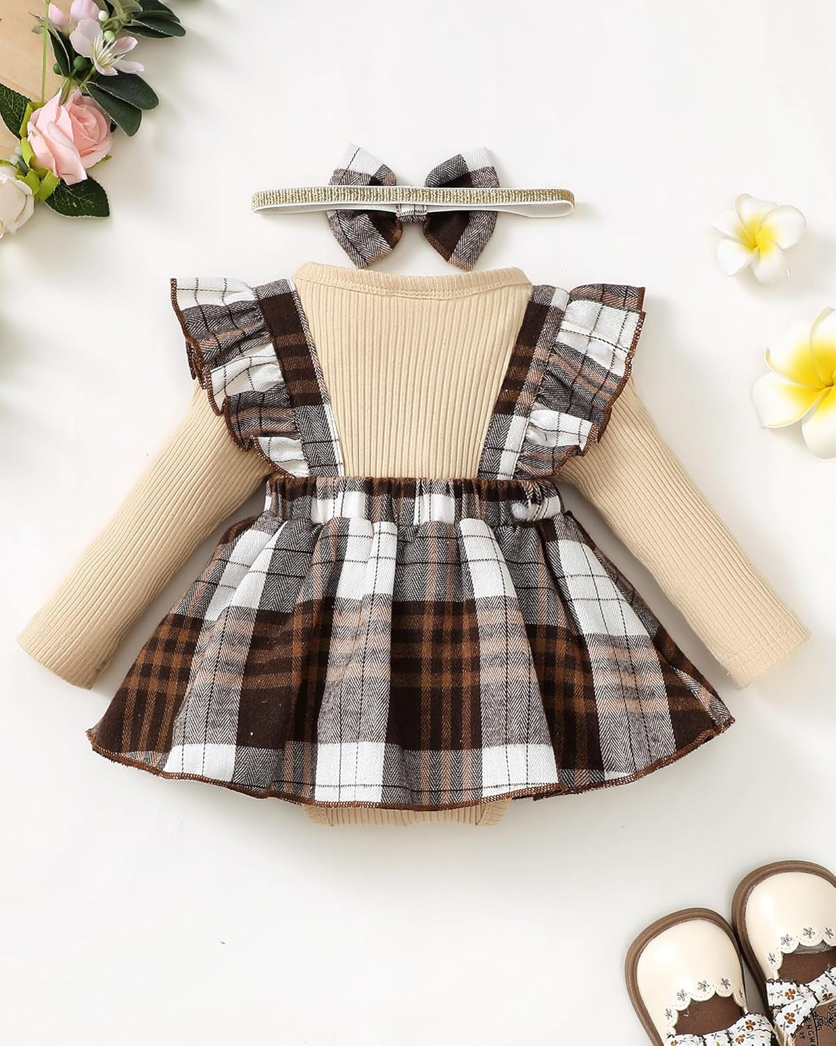 Baby Girl Winter Clothes Toddler Girl Spring Outfit Long Sleeve Ruffle Romper Suspender Skirt Headband Set