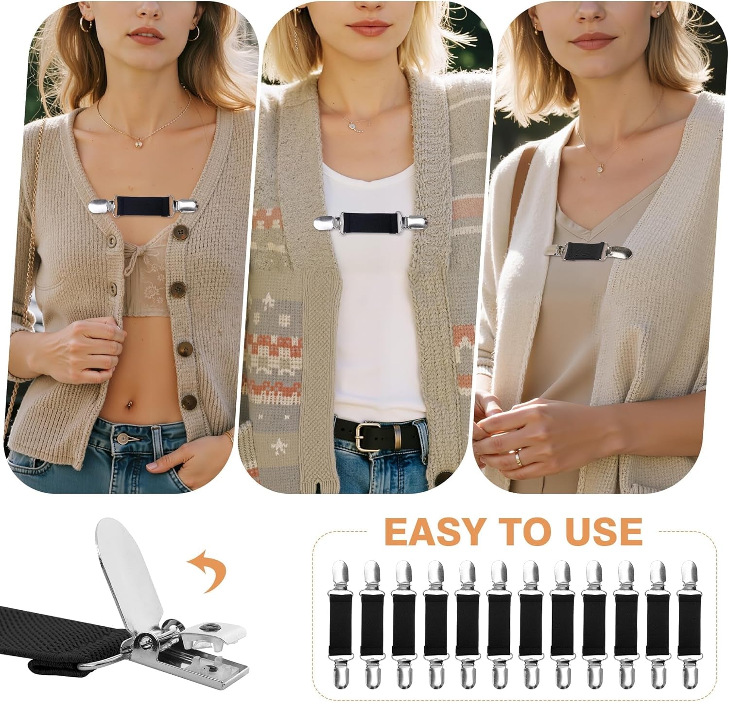 12 Pieces Dress Clips Back Cinch Set, Shirt, Sweater, Clothes, Mitten, Shawl, Waist Clips for Women Men