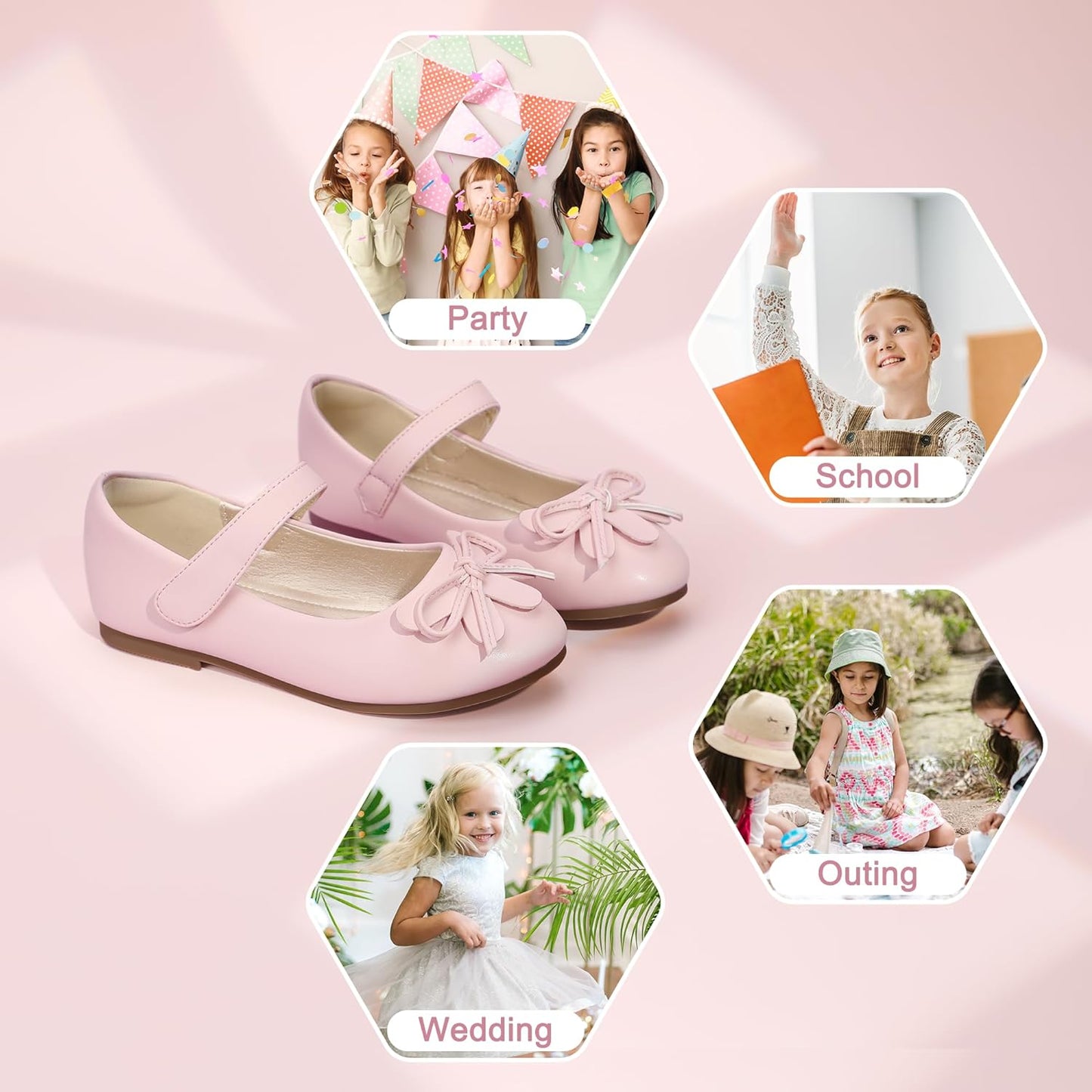 Girls Dress Shoes Toddler Little Kid Flats Mary Jane School Bowknot Flower Girl Party Ballerina Flat Shoes