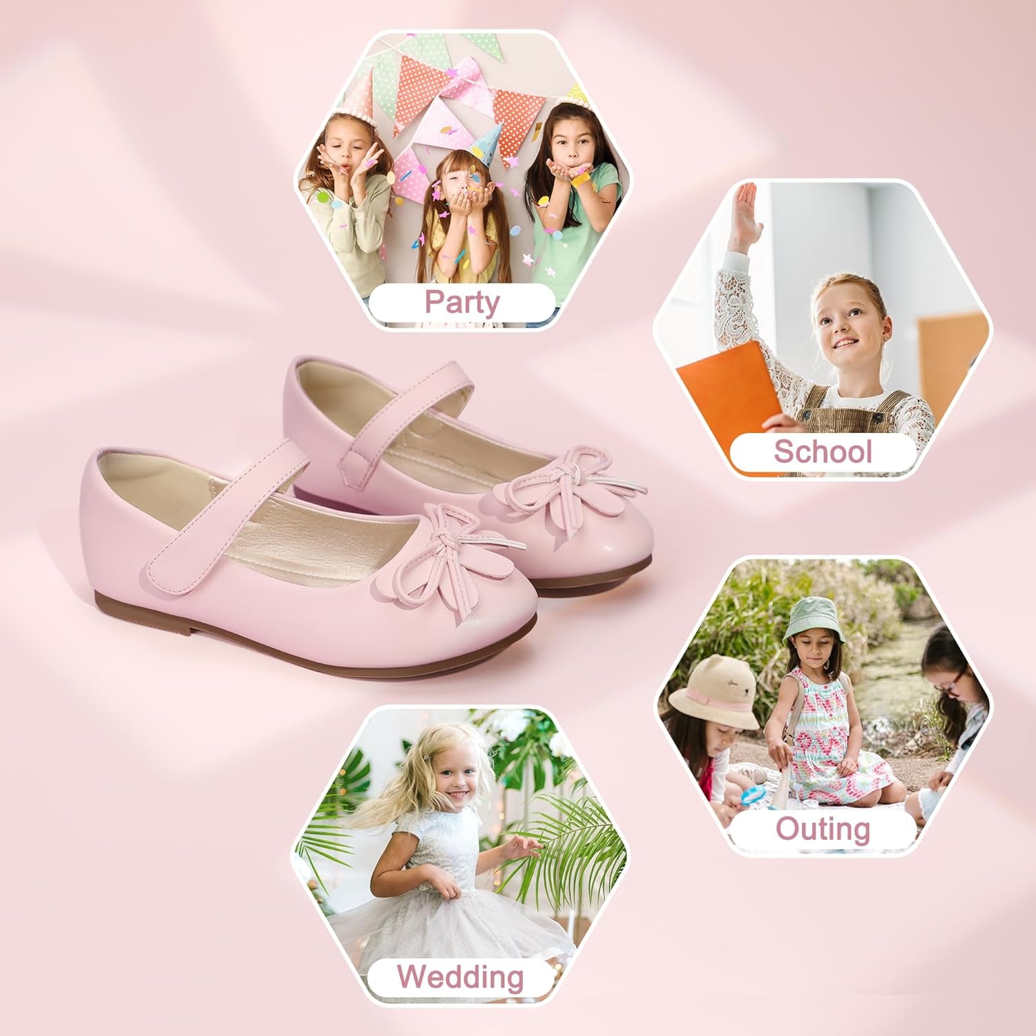 Girls Dress Shoes Toddler Little Kid Flats Mary Jane School Bowknot Flower Girl Party Ballerina Flat Shoes