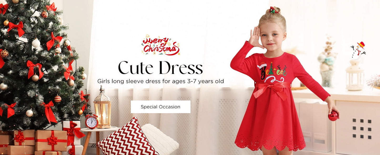 Toddler Girls Long Sleeve Dress Christmas Formal Dresses,3Year
