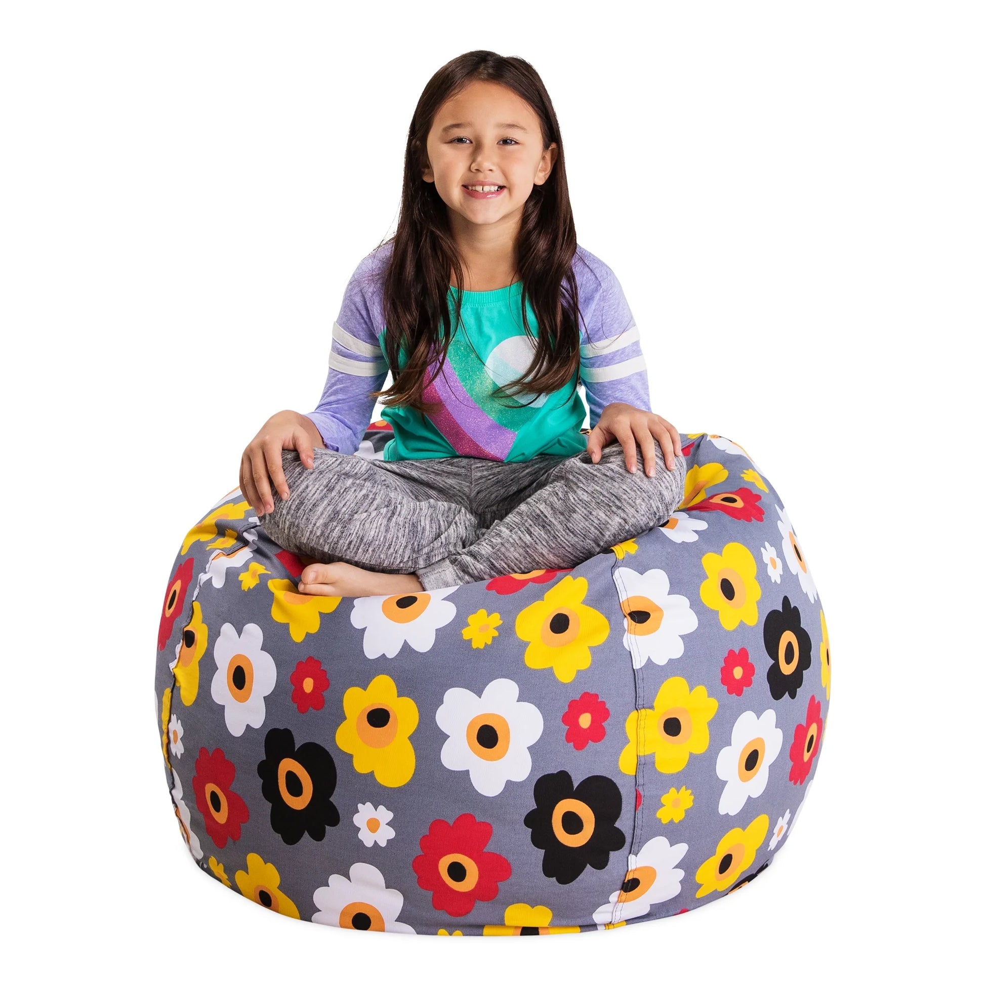 Stuffable Organizing Cover Only, Chair,Canvas, Kids, 3Ft, Gray Floral