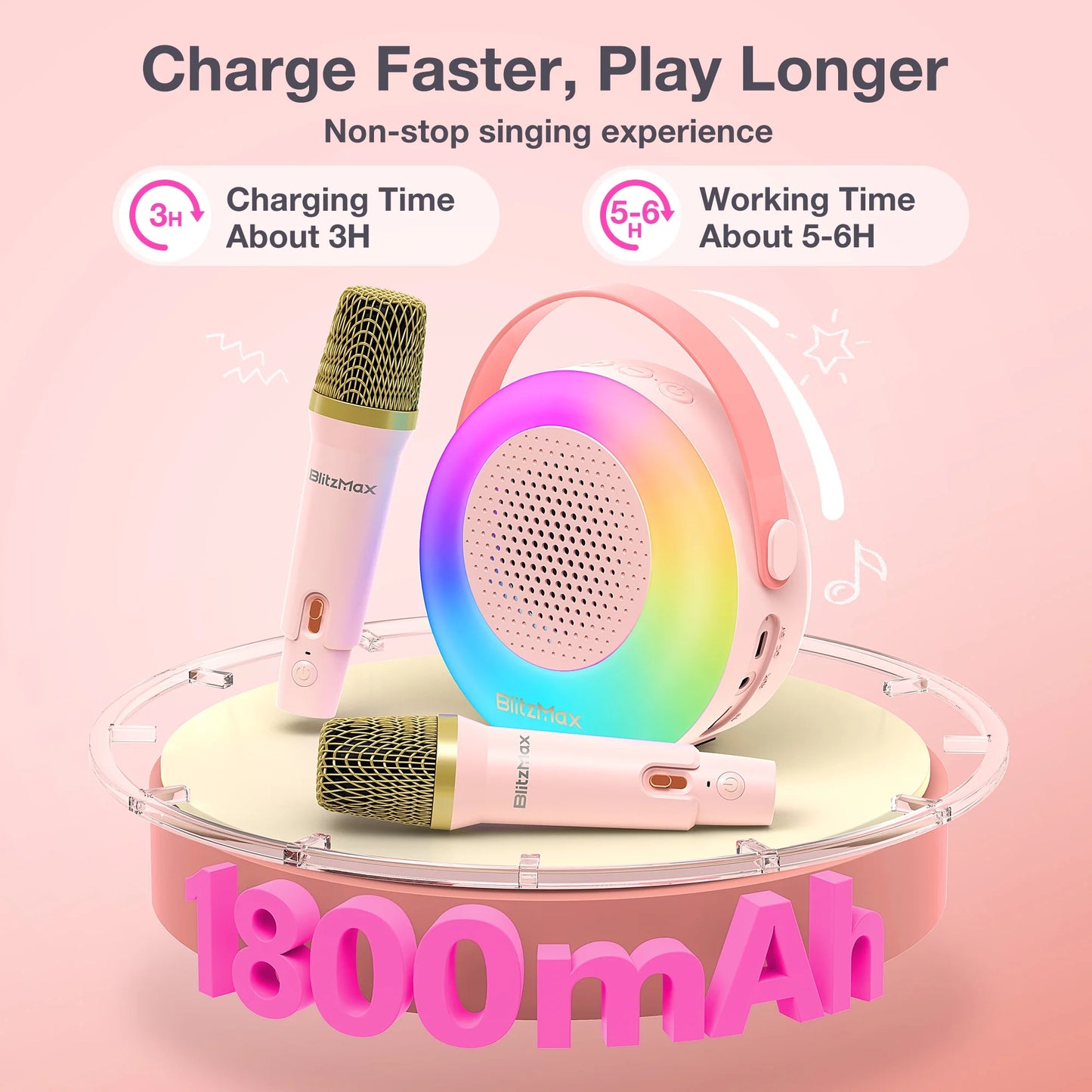 Mini Karaoke Machine for Kids, 2 Wireless Mic, Bluetooth Karaoke Singing Speaker, Birthday Gifts, Christmas Gifts