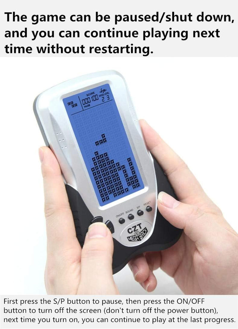 Retro Brick Game Console Big Blue Backlight Screen Built-In 23 Games Tank Battle/Racing Can Plug Headphone Nostalgic Puzzle Pocket Handheld Porable Machine Children'S Toys (Black)