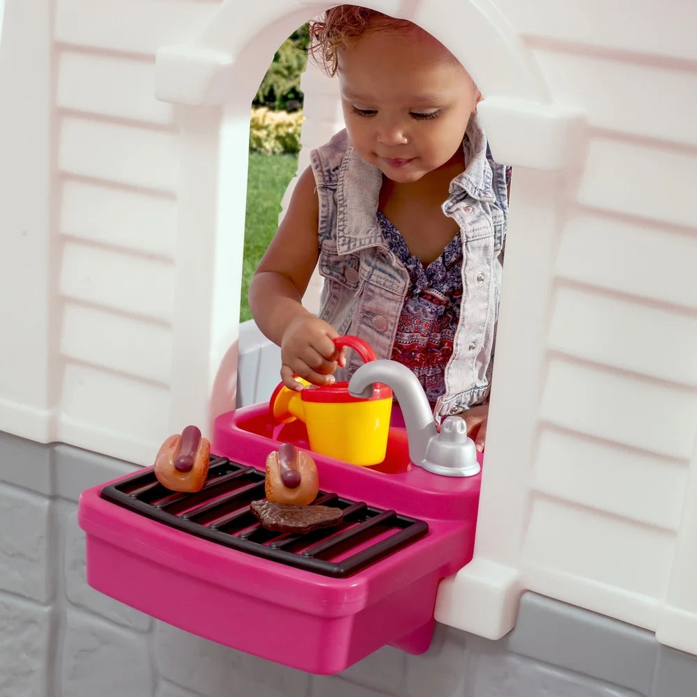 Neat & Tidy Cottage Toddler Pink Outdoor Playhouse for Kids Ages 2 and Up