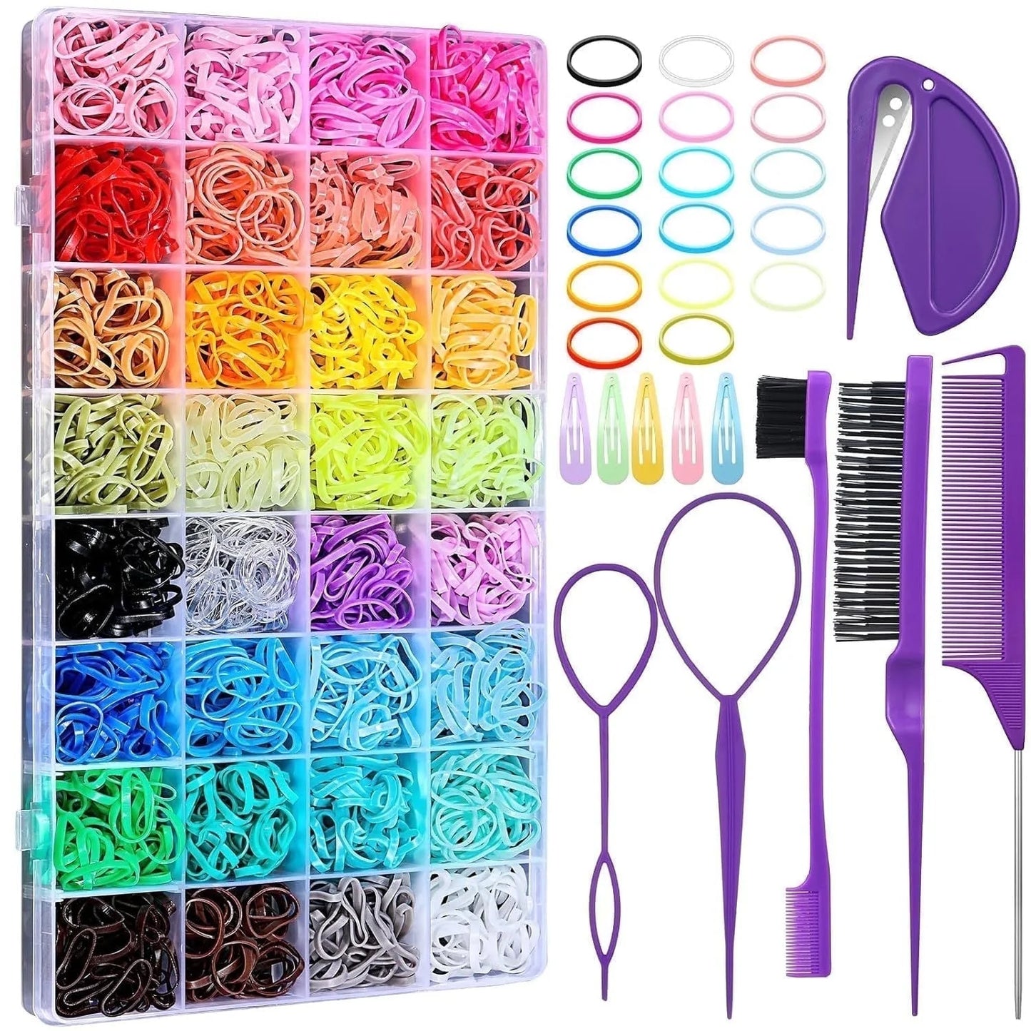 32 Colors Hair Rubber Bands with Tail Hair Tools and Hair Clips, 2016 Pcs Elastic Small Hair Ties, Hair Accessories