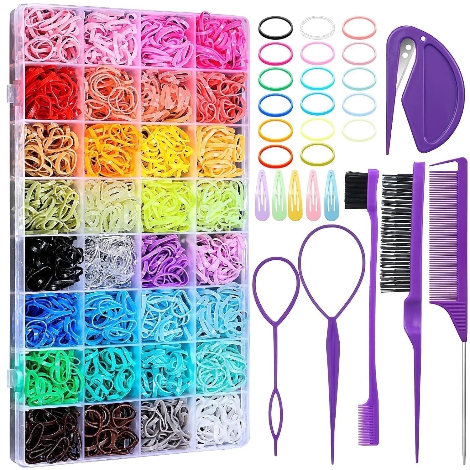 32 Colors Hair Rubber Bands with Tail Hair Tools and Hair Clips, 2016 Pcs Elastic Small Hair Ties, Hair Accessories