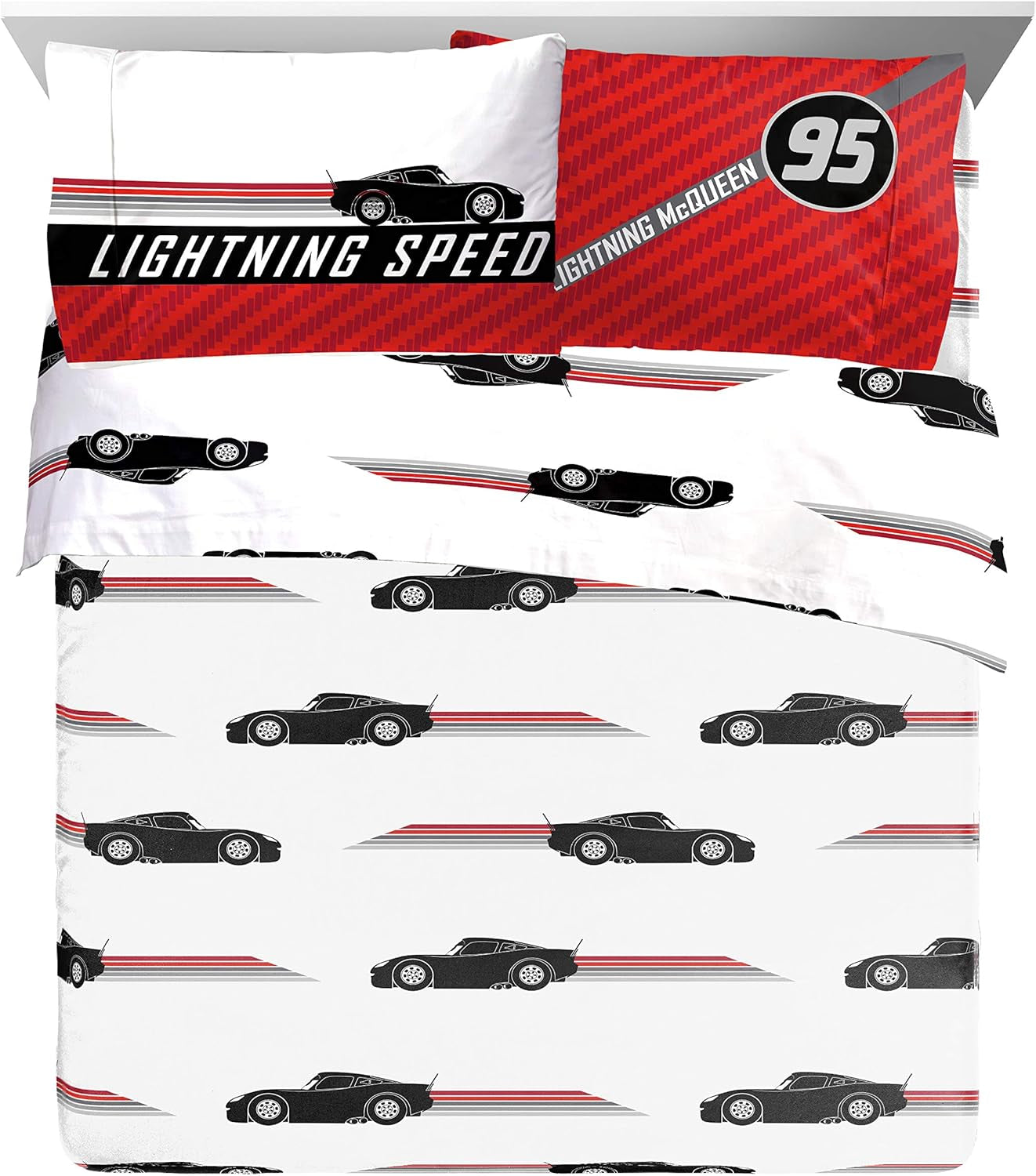 Disney Pixar Cars Race Ready 7 Piece Queen Bed Set - Includes Comforter & Sheet Set - Bedding Features Lightning Mcqueen - Super Soft Fade Resistant Microfiber