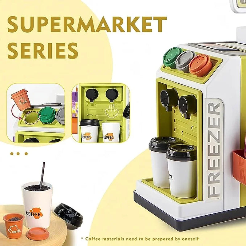 46PCS Upgraded Cash Register Playset for Kids, Cashier Register Toy, Kids Pretend Play Cash Register Toys with Scanner, Shopping Cart, Calculator, Play Food, Toys for Girls 3 6 Years-Green