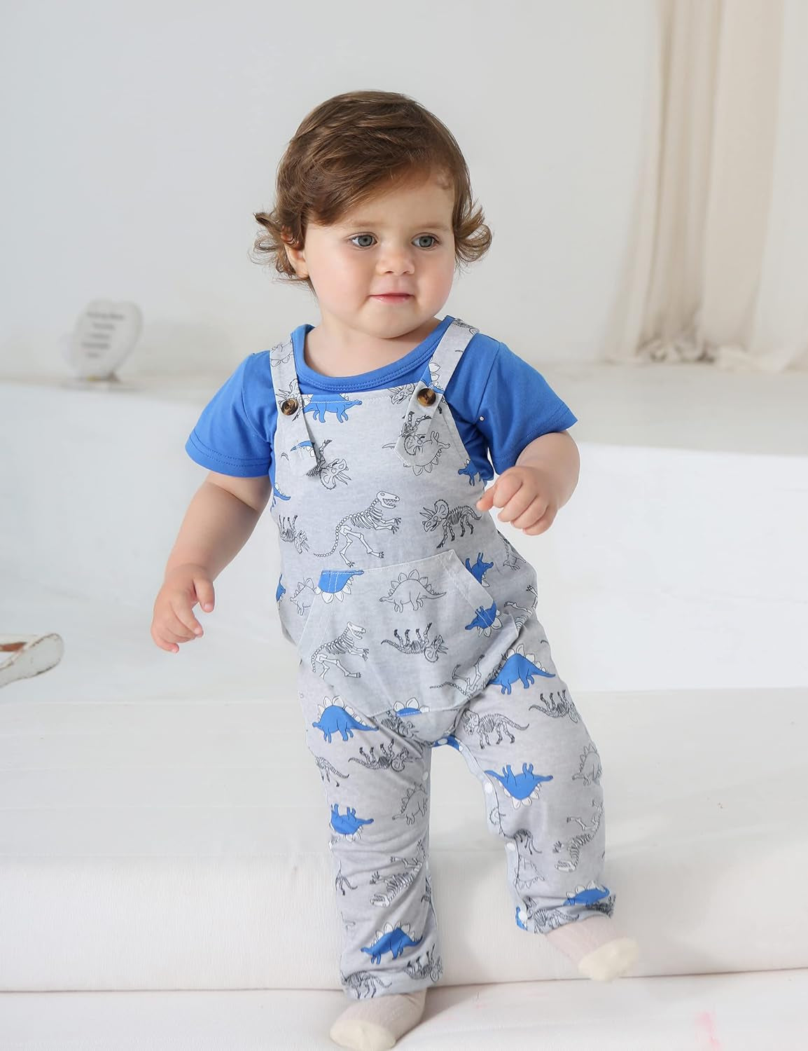 Infant Baby Boy Clothes Summer Outfits Short Sleeve T-Shirt Tops + Cartoon Overalls Pants 2Pcs Clothing Set