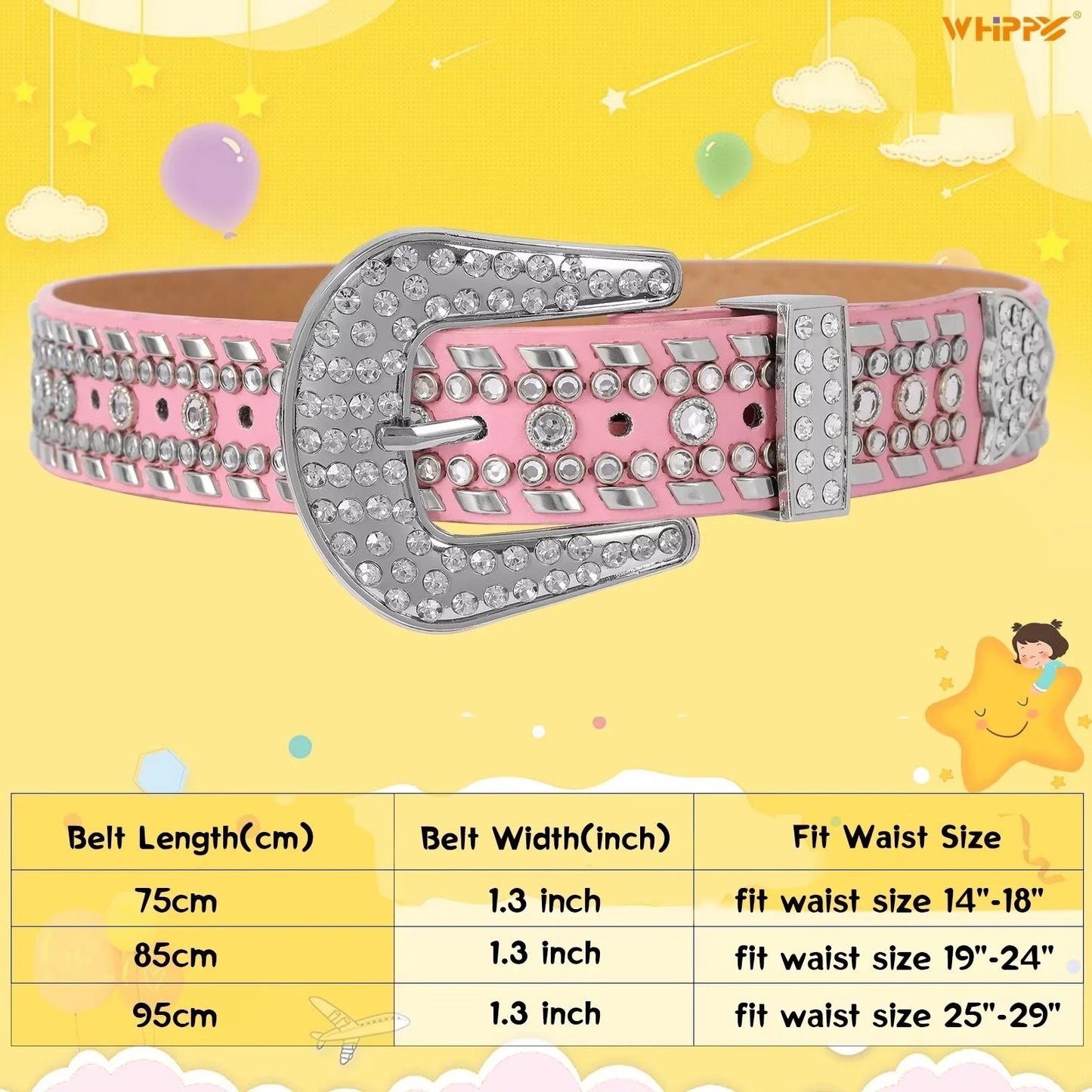 Kids Western Belt for Girls Boys Toddler Cowboy Cowgirl Belt for Jeans Dresses Rhinestone Studded Leather Belt