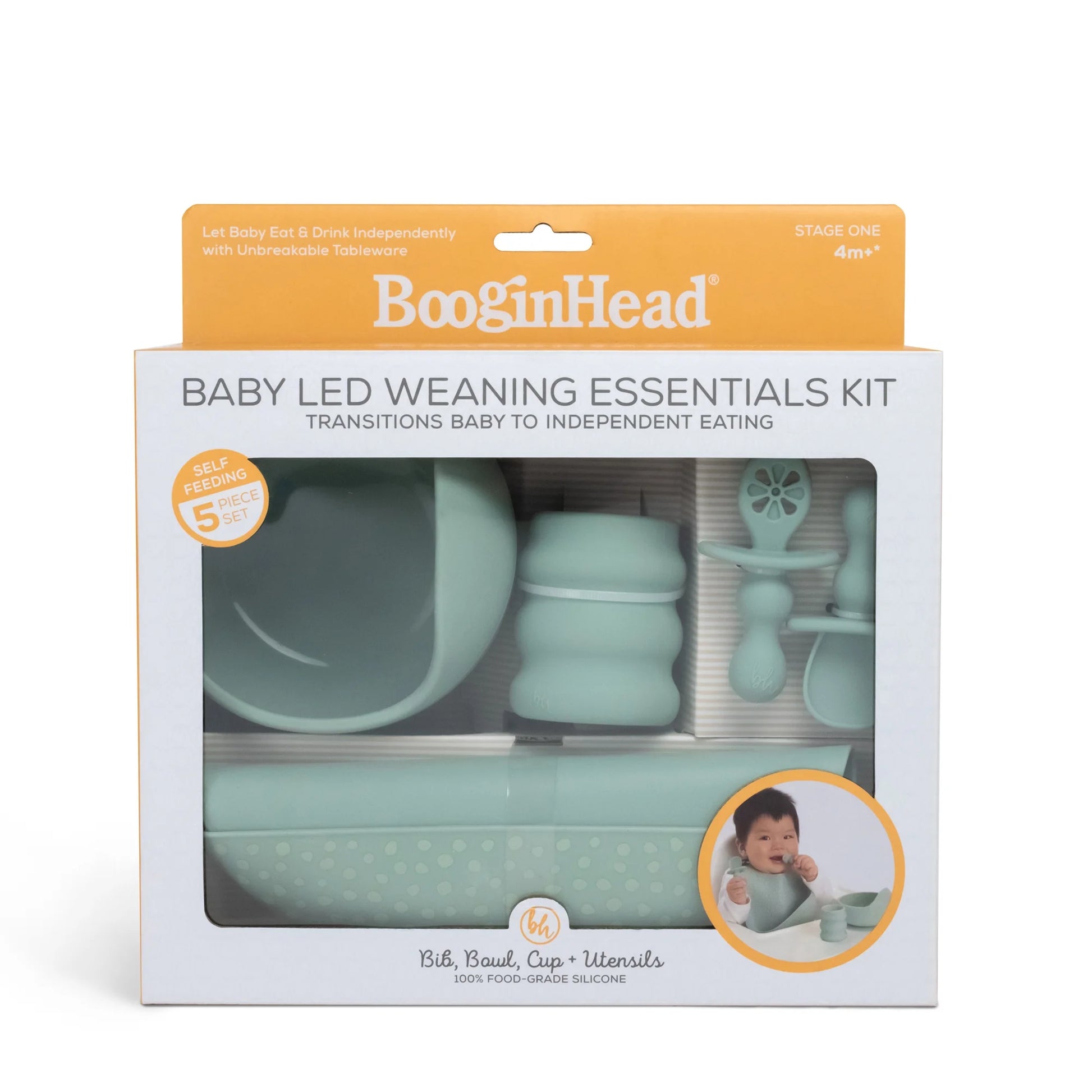 5-Piece Baby-Led Weaning Silicone Tableware, Infants and Toddlers, Sage Green