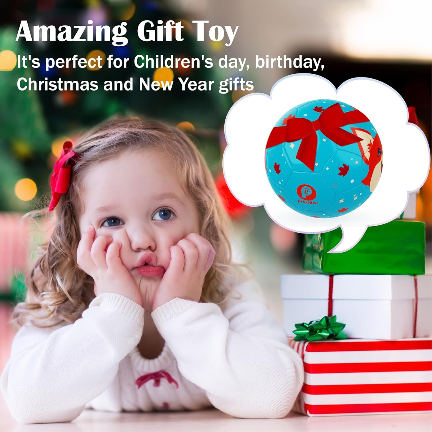 Size 3 Soccer Ball Kids, Cute Cartoon Toddler Ball for Girls Boys Indoor Outdoor with Pump Toys Gift