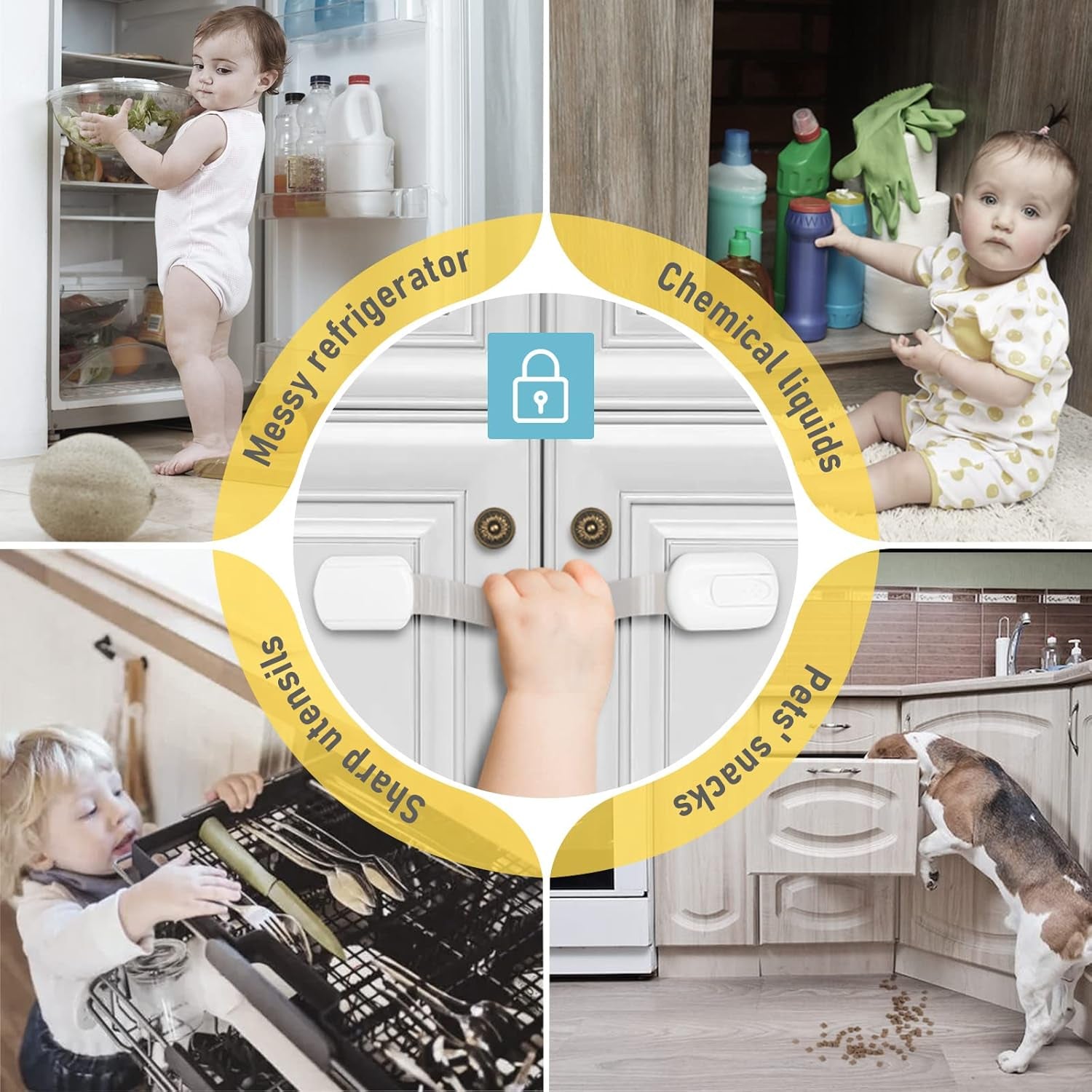 10 Pack Baby Proof Cabinet Latches, Childproof Drawer Latches with 6 Extra 3M Adhesives, Adjustable Child Safety Cabinet Strap Locks, Baby Drawer Locks for Kids and Child Safety