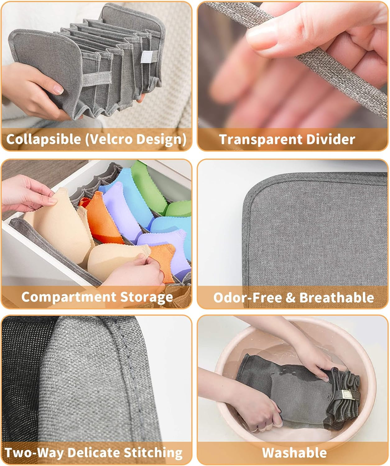 4 Pack Underwear and Bra Organizers, Foldable Closet Drawer Organizer, Grey