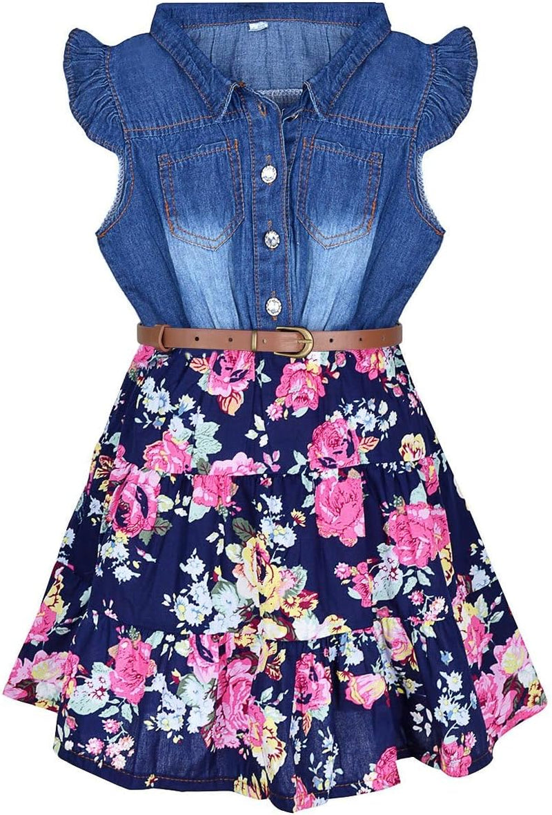 Western Dress Girls, Denim Tops Flower Girl Dress, Princess Dresses for Girls, Party Dresses for Girls 3-14 Years