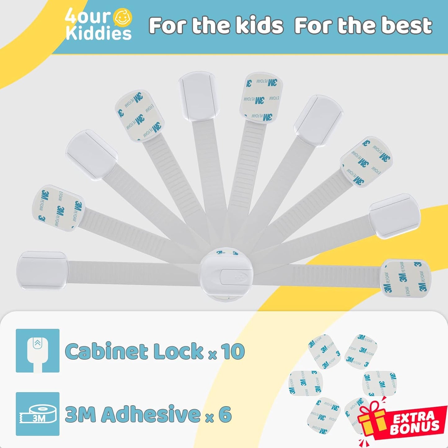 10 Pack Baby Proof Cabinet Latches, Childproof Drawer Latches with 6 Extra 3M Adhesives, Adjustable Child Safety Cabinet Strap Locks, Baby Drawer Locks for Kids and Child Safety