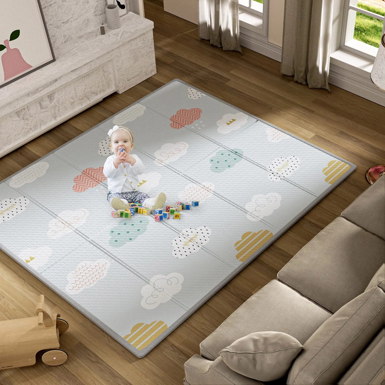 71X59Inch Play Mat for Baby, Crawling Mat for Infants Toddlers Kids,Foldable Kids Play Mat,Waterproof Crawling Mat